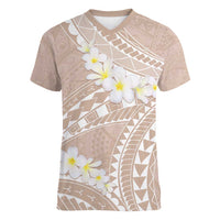 Polynesian Vintage Floral Women V-Neck T-Shirt Beige Motifs - Polynesian Pride