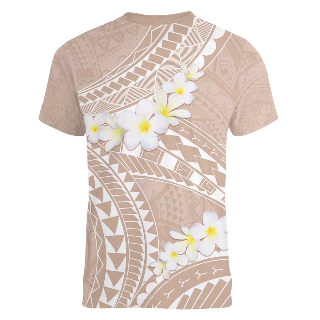Polynesian Vintage Floral Women V-Neck T-Shirt Beige Motifs - Polynesian Pride