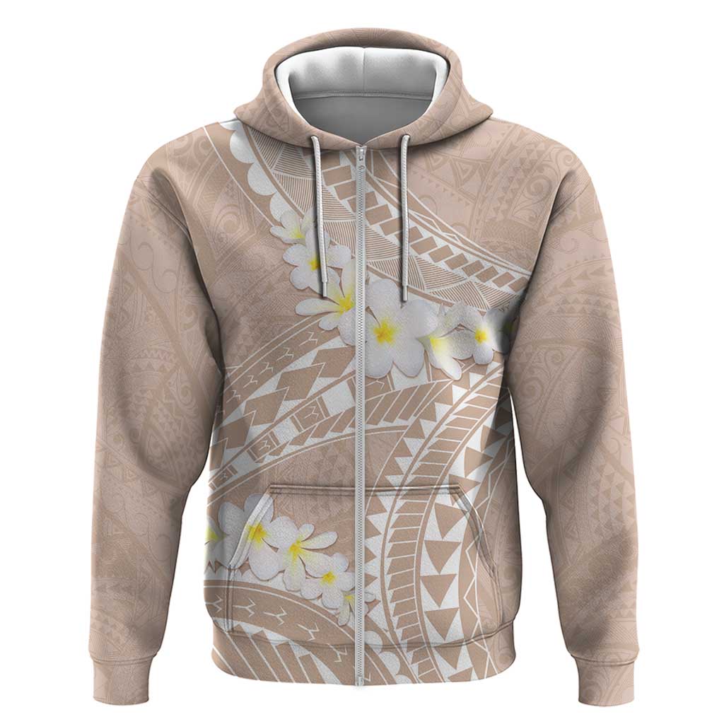 Polynesian Vintage Floral Zip Hoodie Beige Motifs LT7 Zip Hoodie Beige - Polynesian Pride