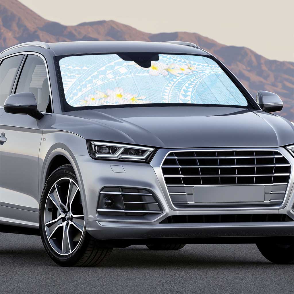 Polynesian Vintage Floral Auto Sun Shade Azure Motifs - Polynesian Pride