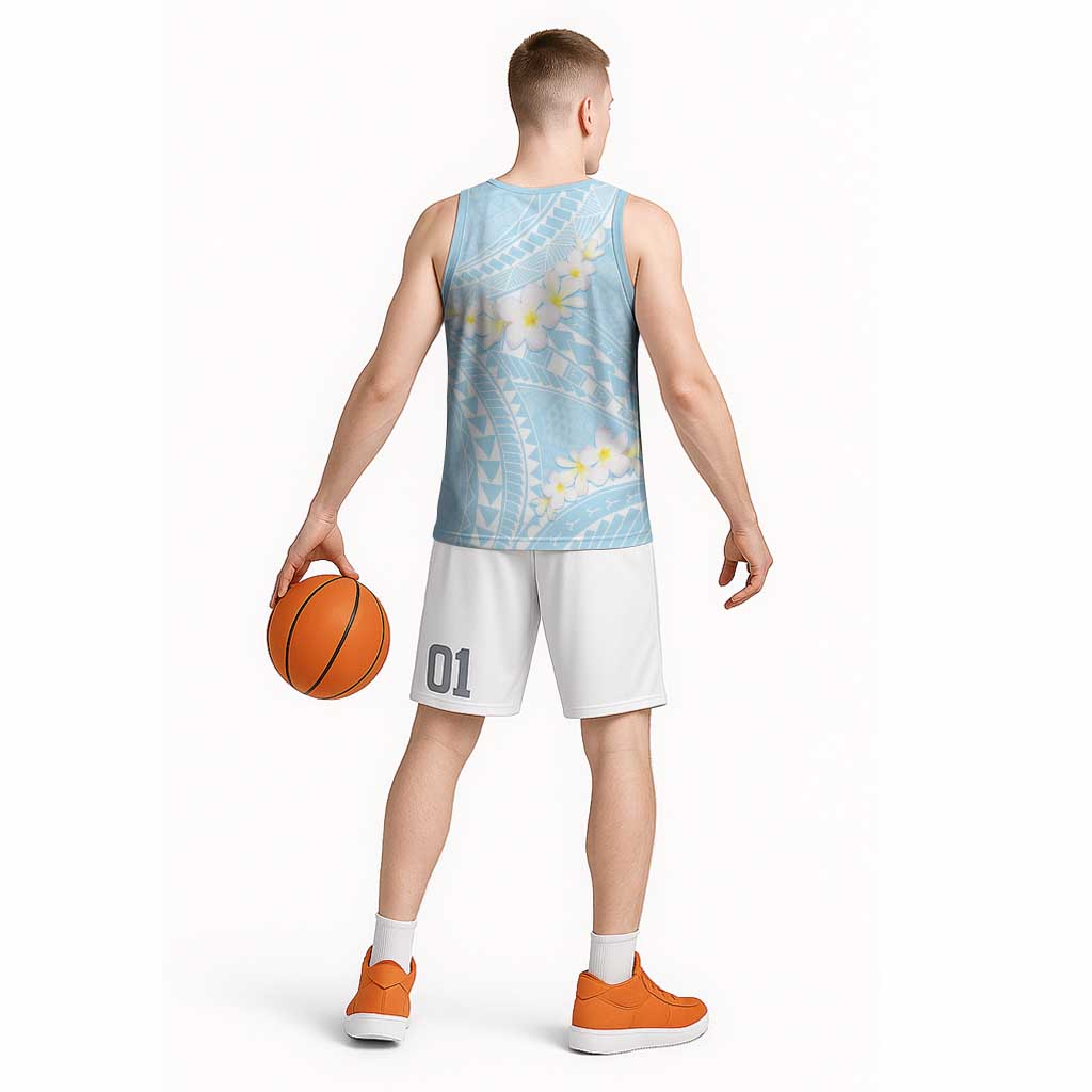 Polynesian Vintage Floral Basketball Jersey Azure Motifs - Polynesian Pride