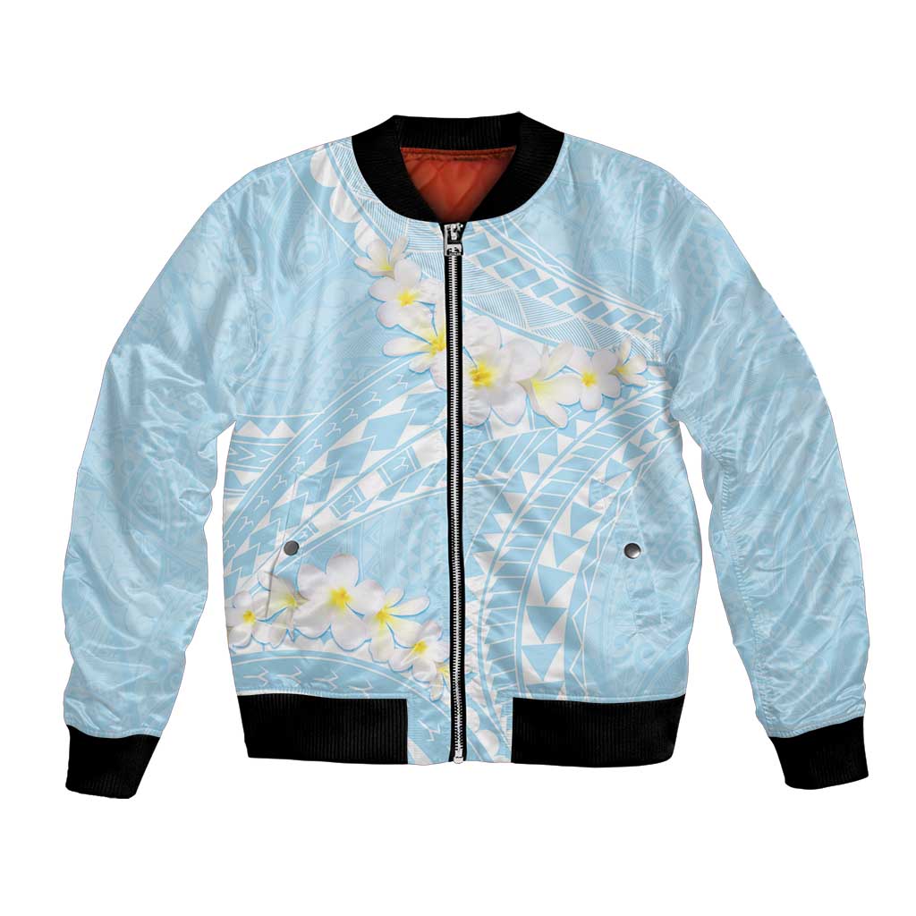 Polynesian Vintage Floral Bomber Jacket Azure Motifs LT7 Unisex Azure - Polynesian Pride