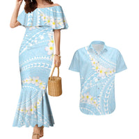 Polynesian Vintage Floral Couples Matching Mermaid Dress and Hawaiian Shirt Azure Motifs - Polynesian Pride