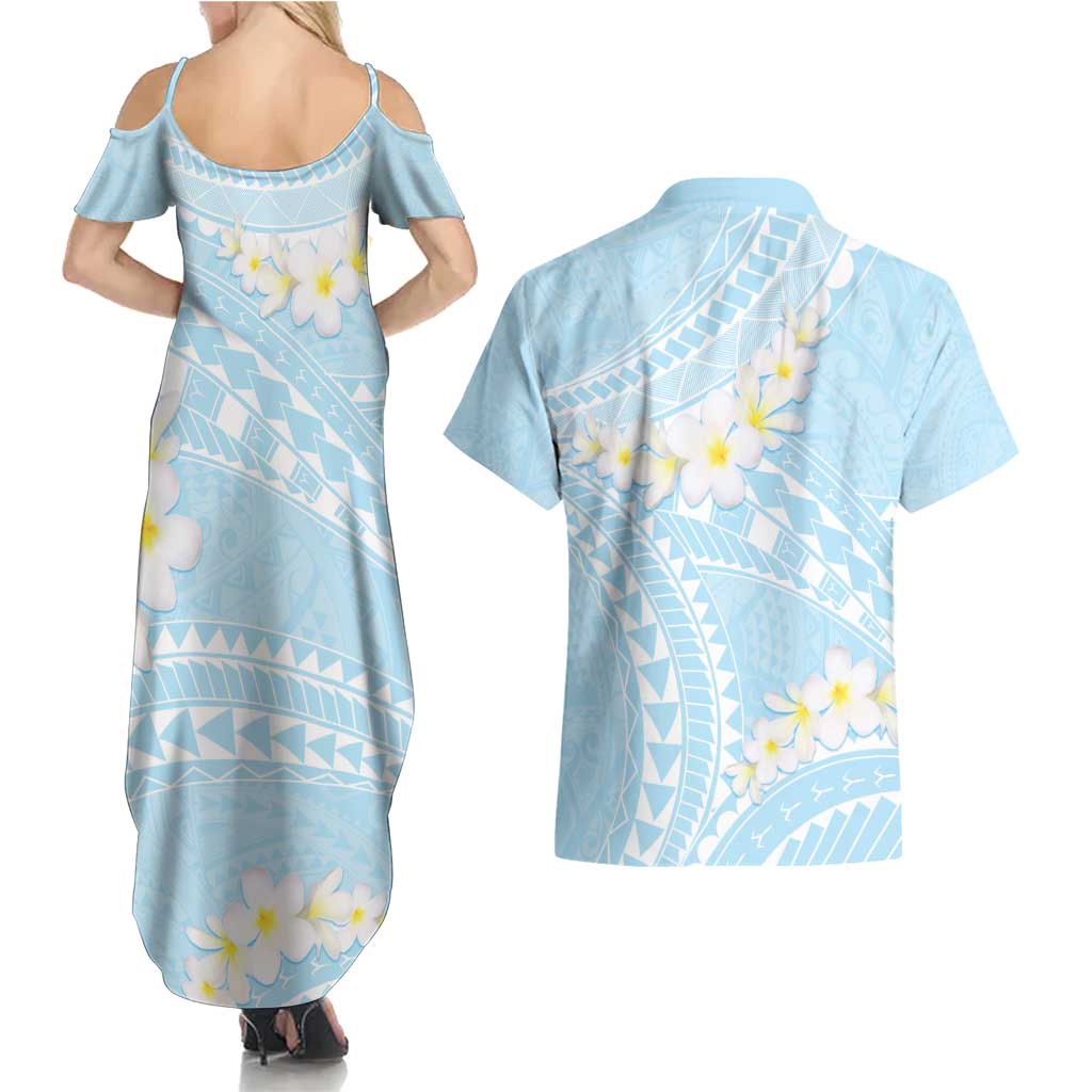 Polynesian Vintage Floral Couples Matching Summer Maxi Dress and Hawaiian Shirt Azure Motifs - Polynesian Pride