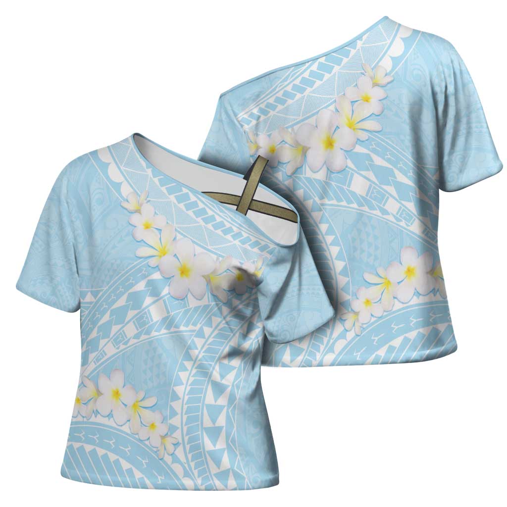 Polynesian Vintage Floral Cross Shoulder Shirt Azure Motifs - Polynesian Pride