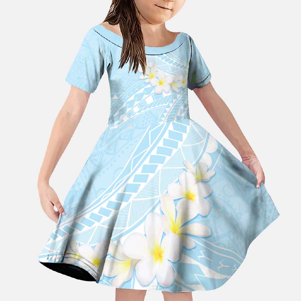 Polynesian Vintage Floral Family Matching Long Sleeve Bodycon Dress and Hawaiian Shirt Azure Motifs LT7 Daughter's Dress Azure - Polynesian Pride