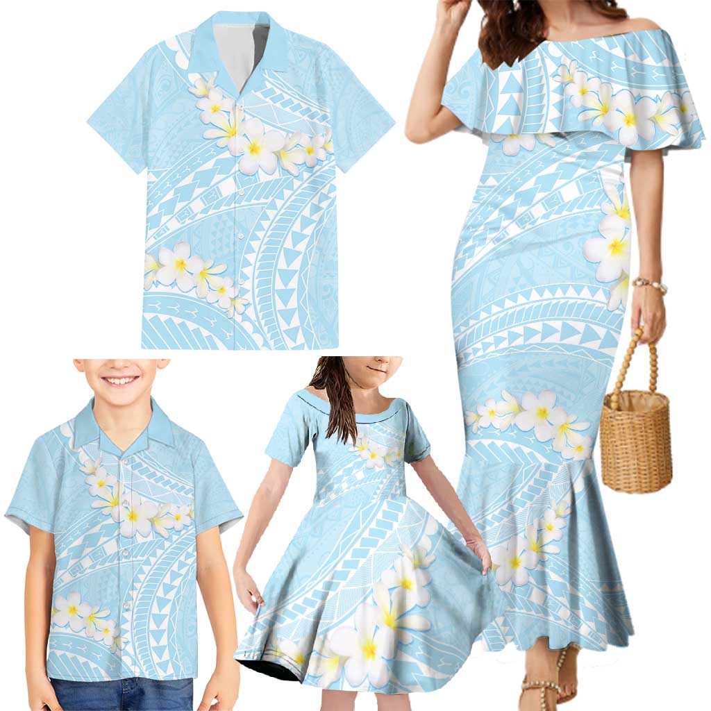 Polynesian Vintage Floral Family Matching Mermaid Dress and Hawaiian Shirt Azure Motifs - Polynesian Pride