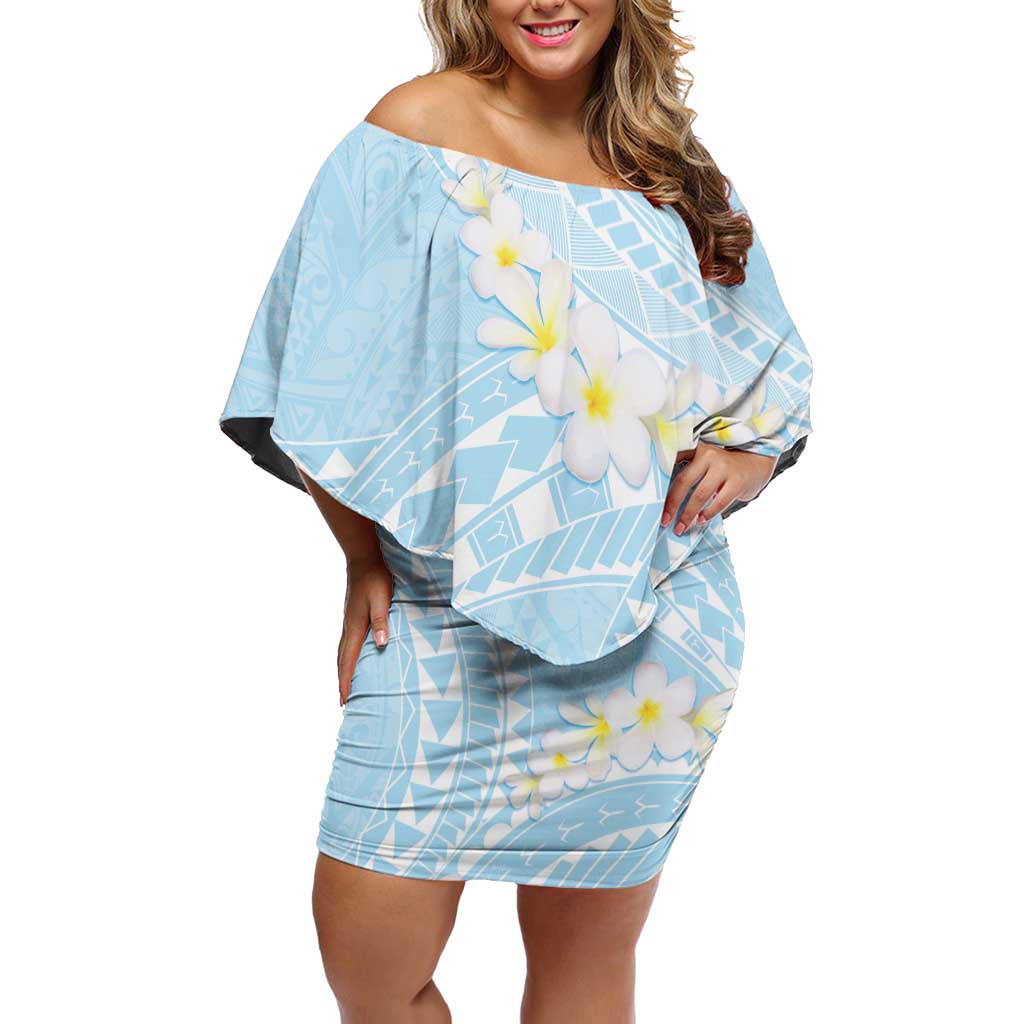 Polynesian Vintage Floral Family Matching Off Shoulder Short Dress and Hawaiian Shirt Azure Motifs - Polynesian Pride