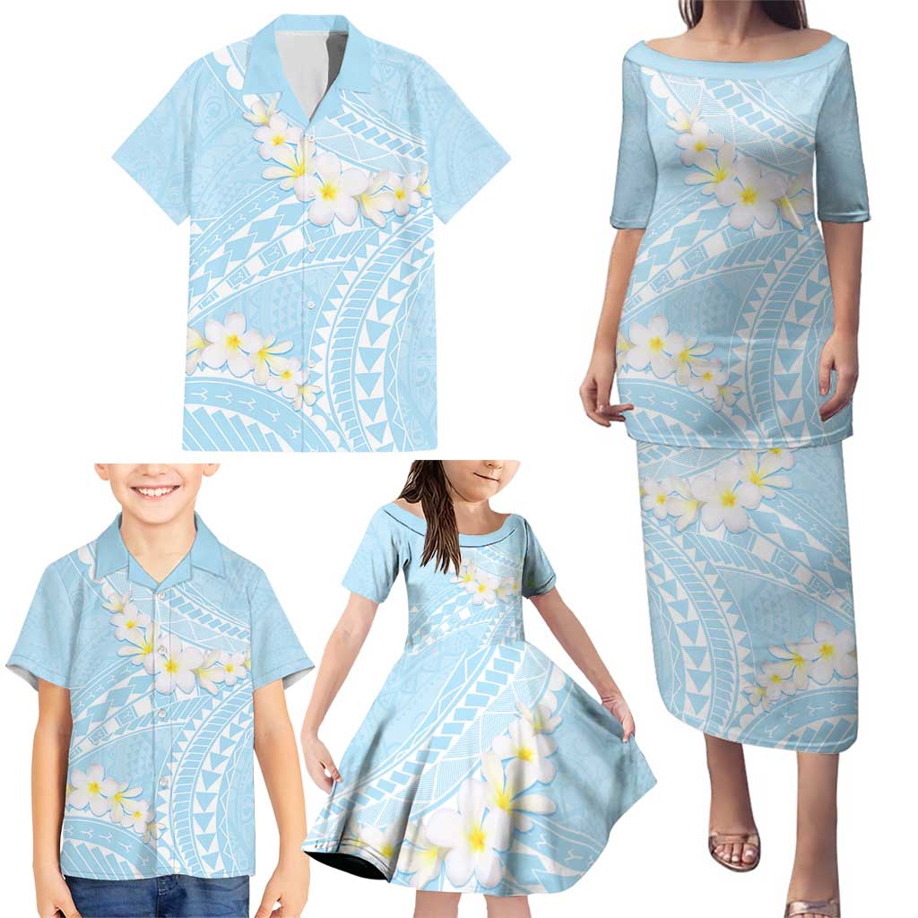 Polynesian Vintage Floral Family Matching Puletasi and Hawaiian Shirt Azure Motifs - Polynesian Pride