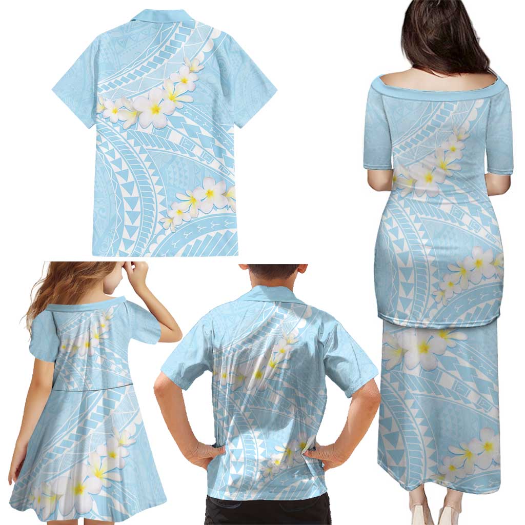 Polynesian Vintage Floral Family Matching Puletasi and Hawaiian Shirt Azure Motifs - Polynesian Pride