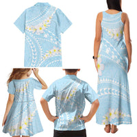 Polynesian Vintage Floral Family Matching Tank Maxi Dress and Hawaiian Shirt Azure Motifs - Polynesian Pride