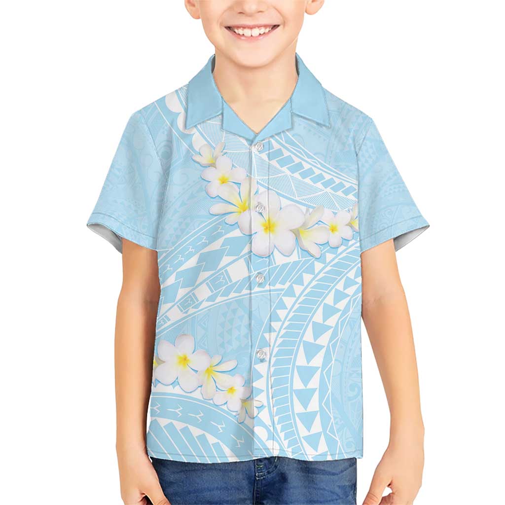 Polynesian Vintage Floral Kid Hawaiian Shirt Azure Motifs LT7 Kid Azure - Polynesian Pride