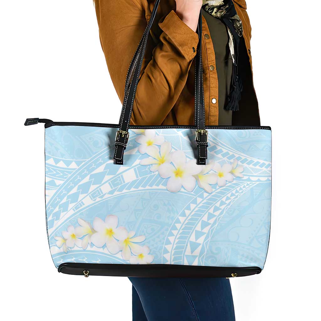 Polynesian Vintage Floral Leather Tote Bag Azure Motifs LT7 - Polynesian Pride