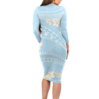 Polynesian Vintage Floral Long Sleeve Bodycon Dress Azure Motifs - Polynesian Pride