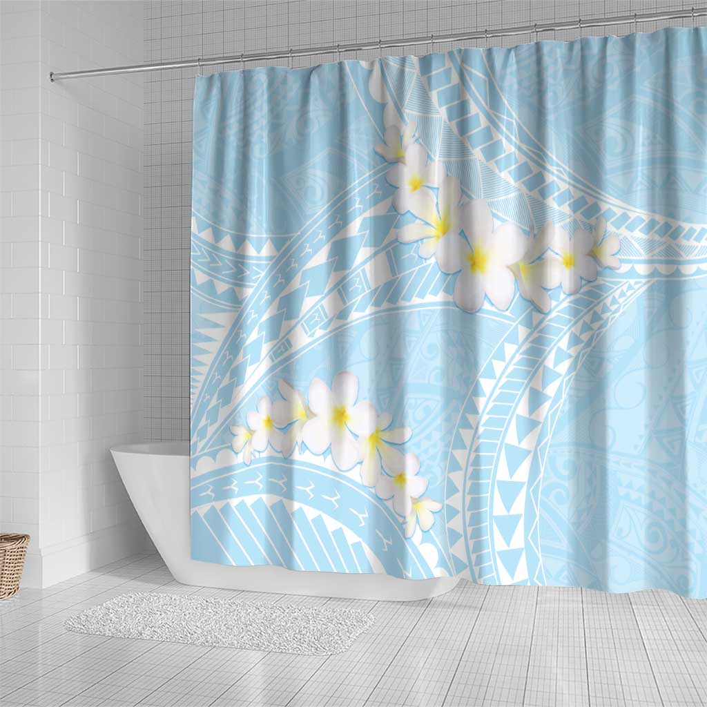 Polynesian Vintage Floral Shower Curtain Azure Motifs - Polynesian Pride