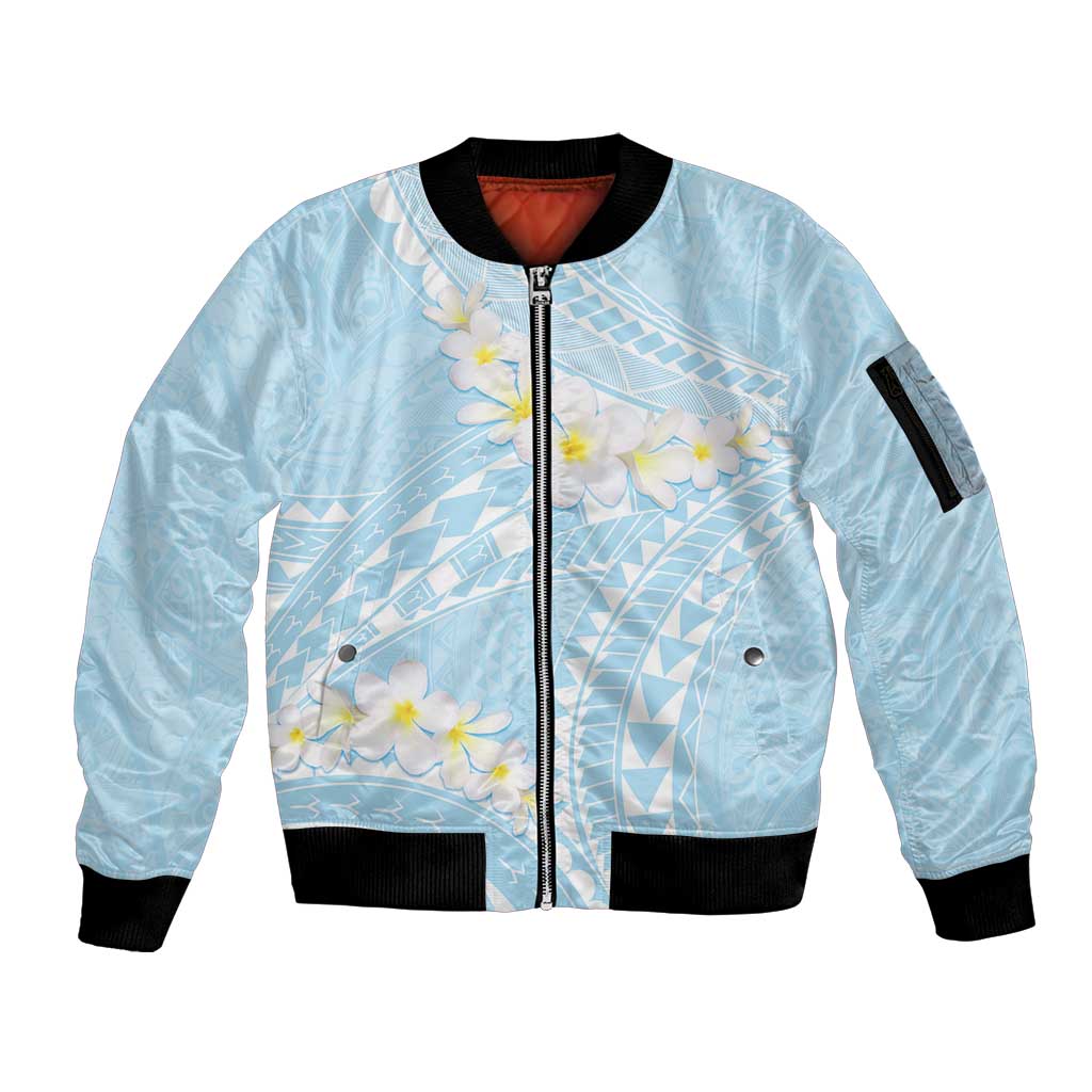 Polynesian Vintage Floral Sleeve Zip Bomber Jacket Azure Motifs LT7 Unisex Azure - Polynesian Pride