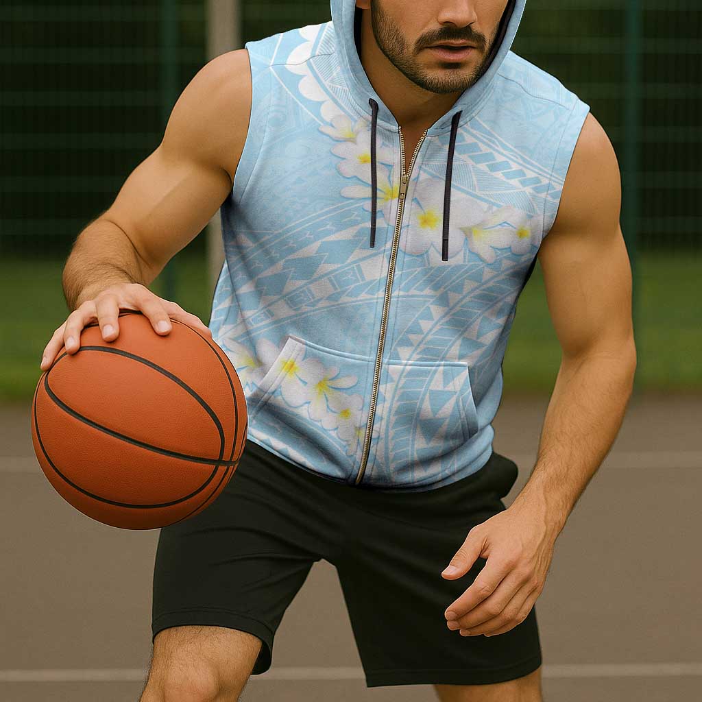 Polynesian Vintage Floral Sleeveless Zip Hoodie Azure Motifs - Polynesian Pride