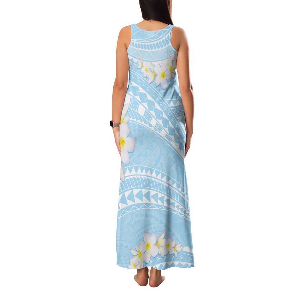 Polynesian Vintage Floral Tank Maxi Dress Azure Motifs - Polynesian Pride