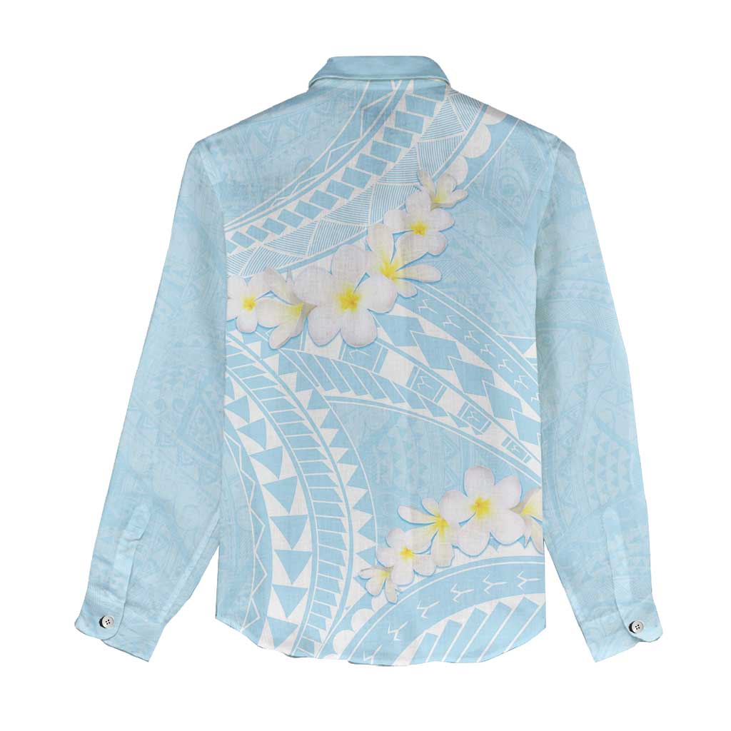 Polynesian Vintage Floral Women Casual Shirt Azure Motifs - Polynesian Pride