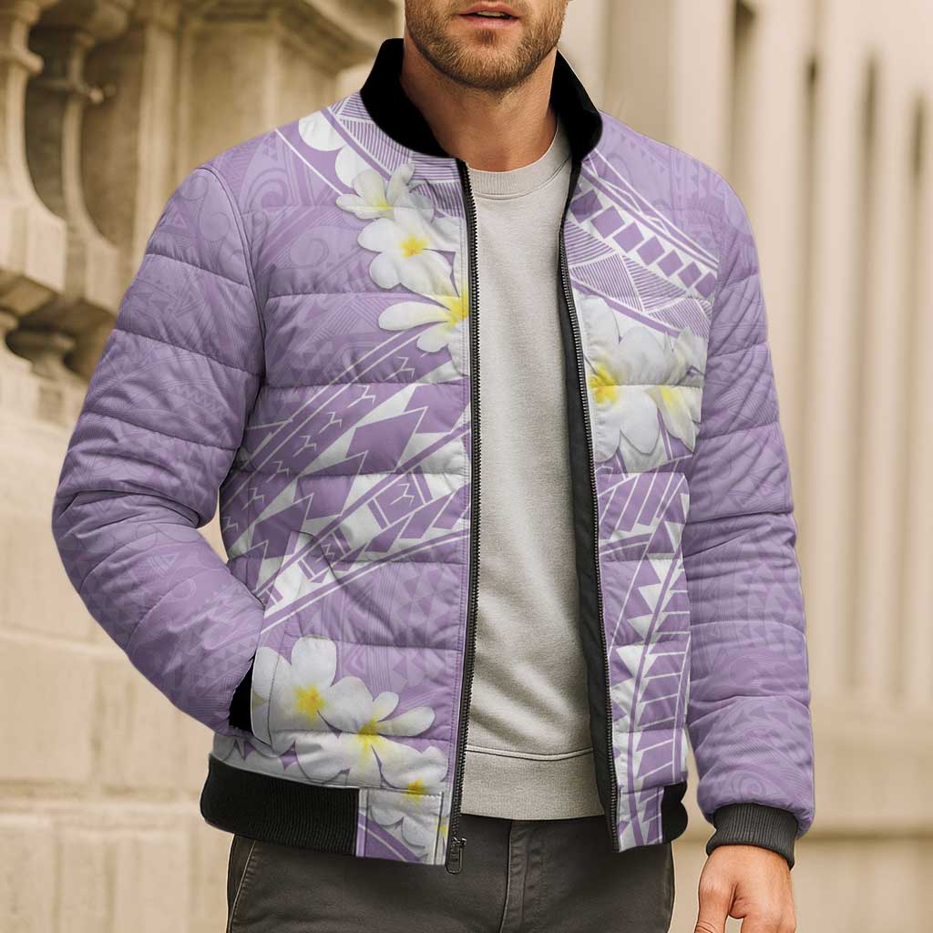 Polynesian Vintage Floral Bomber Puffer Jacket Lavender Motifs - Polynesian Pride