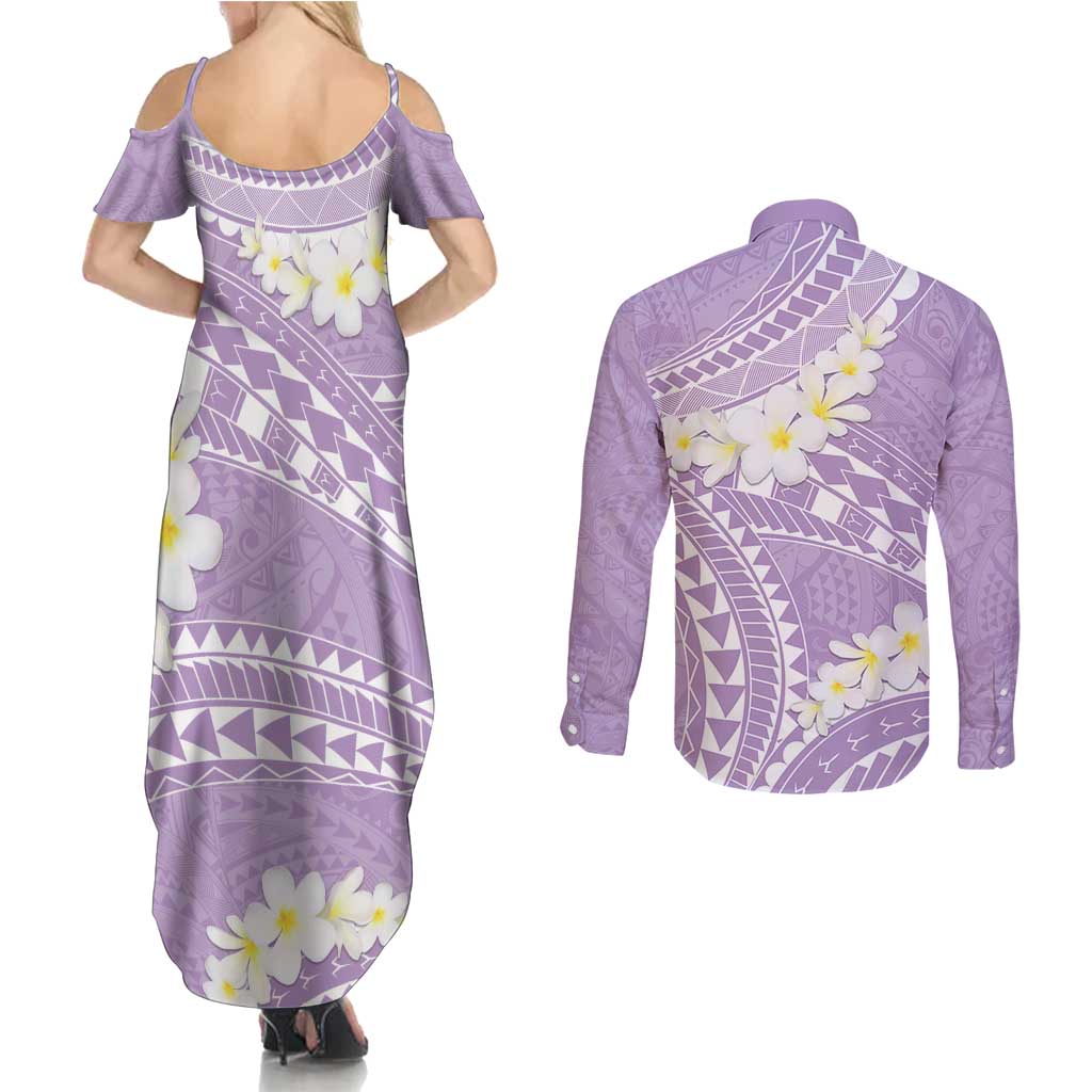 Polynesian Vintage Floral Couples Matching Summer Maxi Dress and Long Sleeve Button Shirt Lavender Motifs - Polynesian Pride