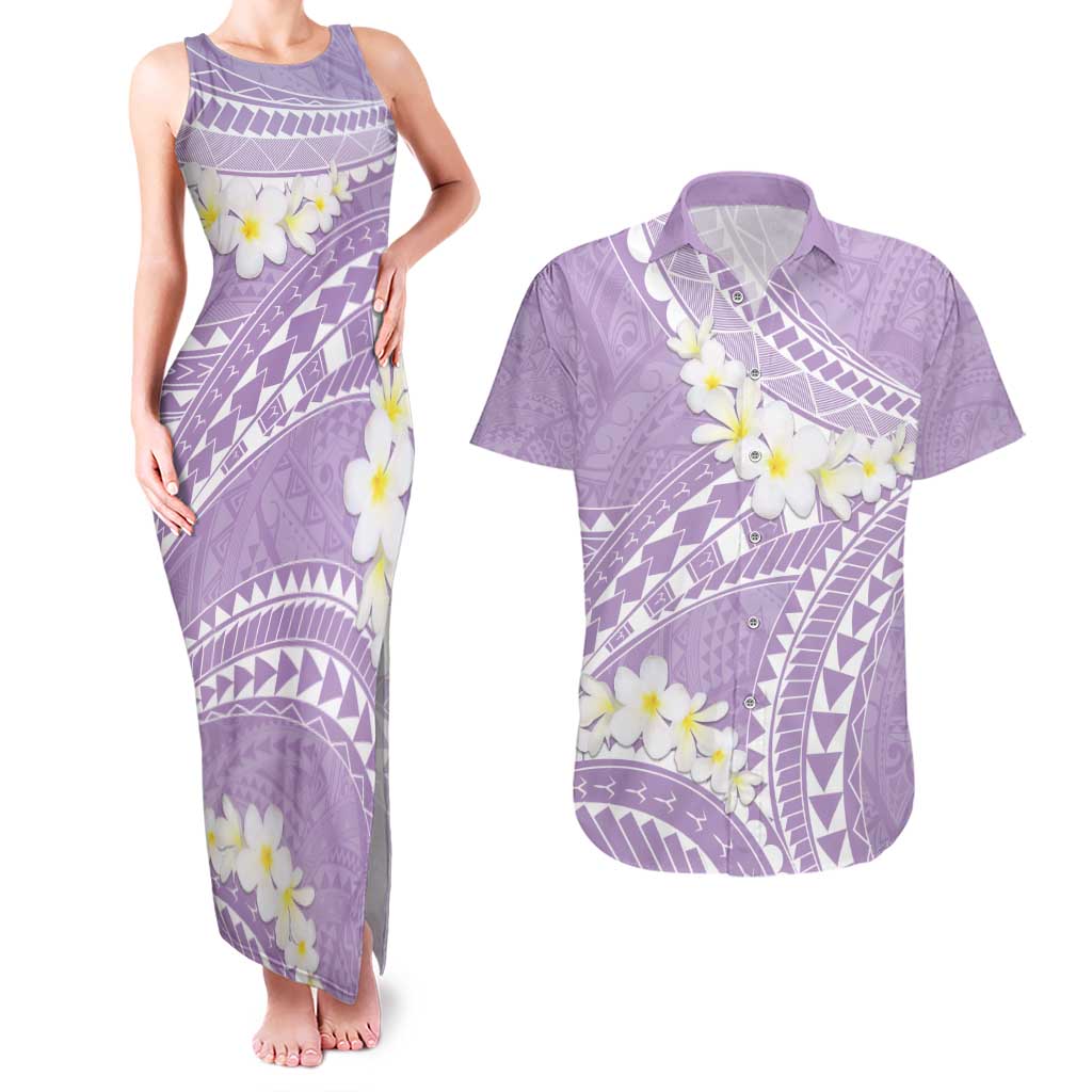 Polynesian Vintage Floral Couples Matching Tank Maxi Dress and Hawaiian Shirt Lavender Motifs - Polynesian Pride