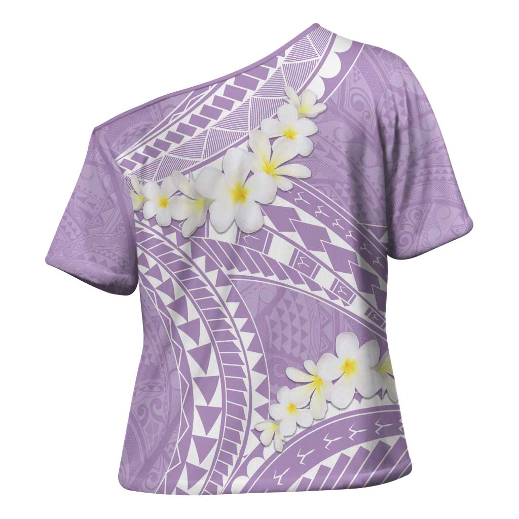 Polynesian Vintage Floral Cross Shoulder Shirt Lavender Motifs - Polynesian Pride