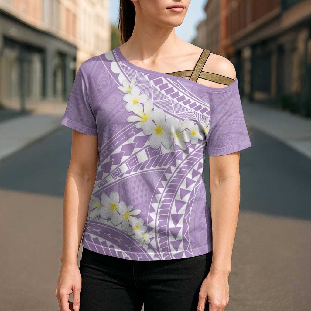 Polynesian Vintage Floral Cross Shoulder Shirt Lavender Motifs - Polynesian Pride