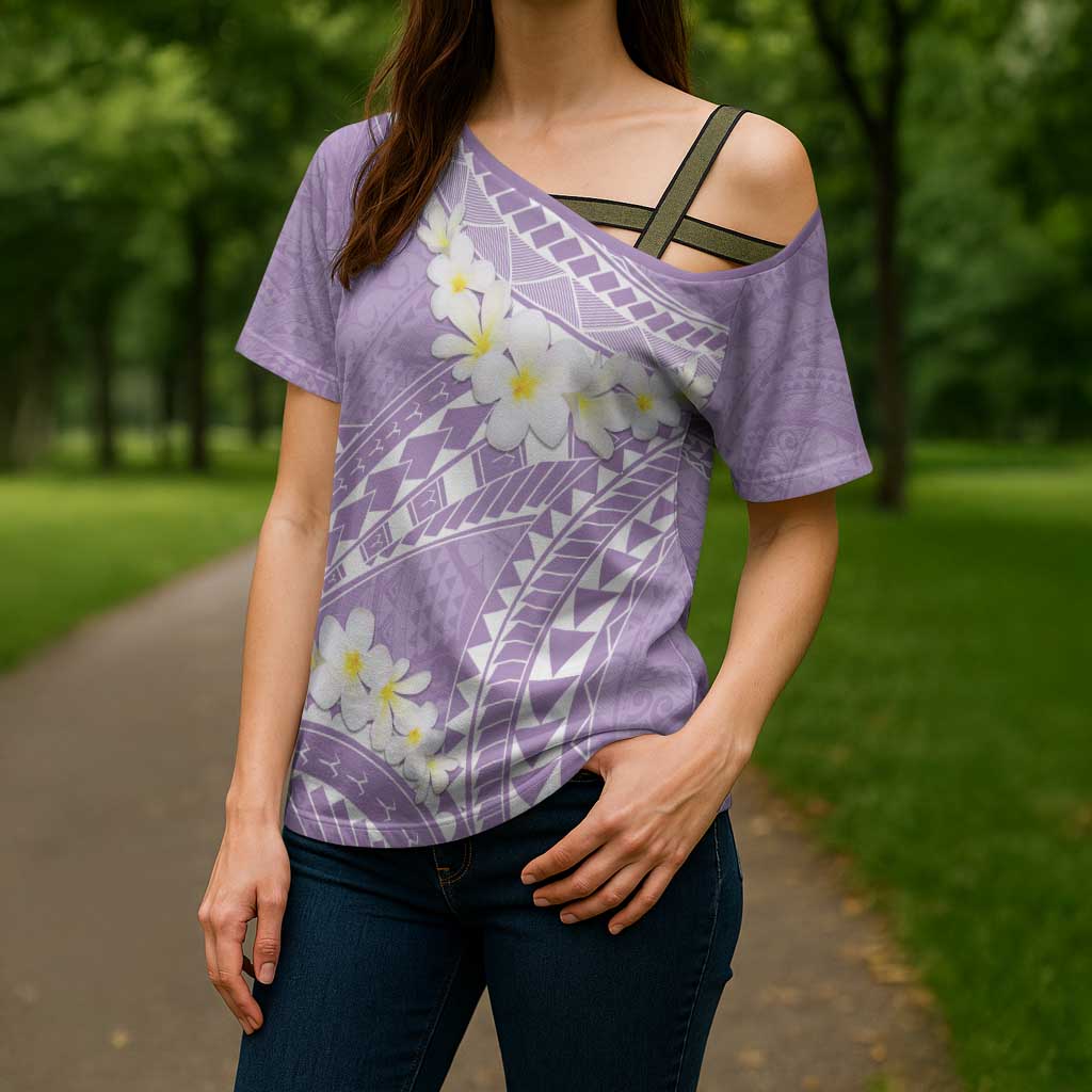 Polynesian Vintage Floral Cross Shoulder Shirt Lavender Motifs - Polynesian Pride