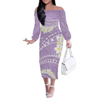 Polynesian Vintage Floral Family Matching Off The Shoulder Long Sleeve Dress and Hawaiian Shirt Lavender Motifs - Polynesian Pride