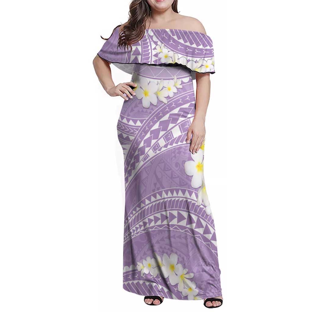 Polynesian Vintage Floral Family Matching Off Shoulder Maxi Dress and Hawaiian Shirt Lavender Motifs - Polynesian Pride
