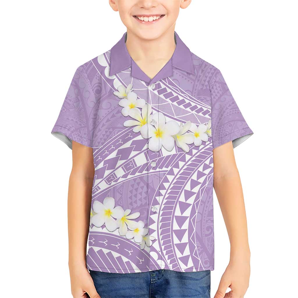 Polynesian Vintage Floral Kid Hawaiian Shirt Lavender Motifs - Polynesian Pride
