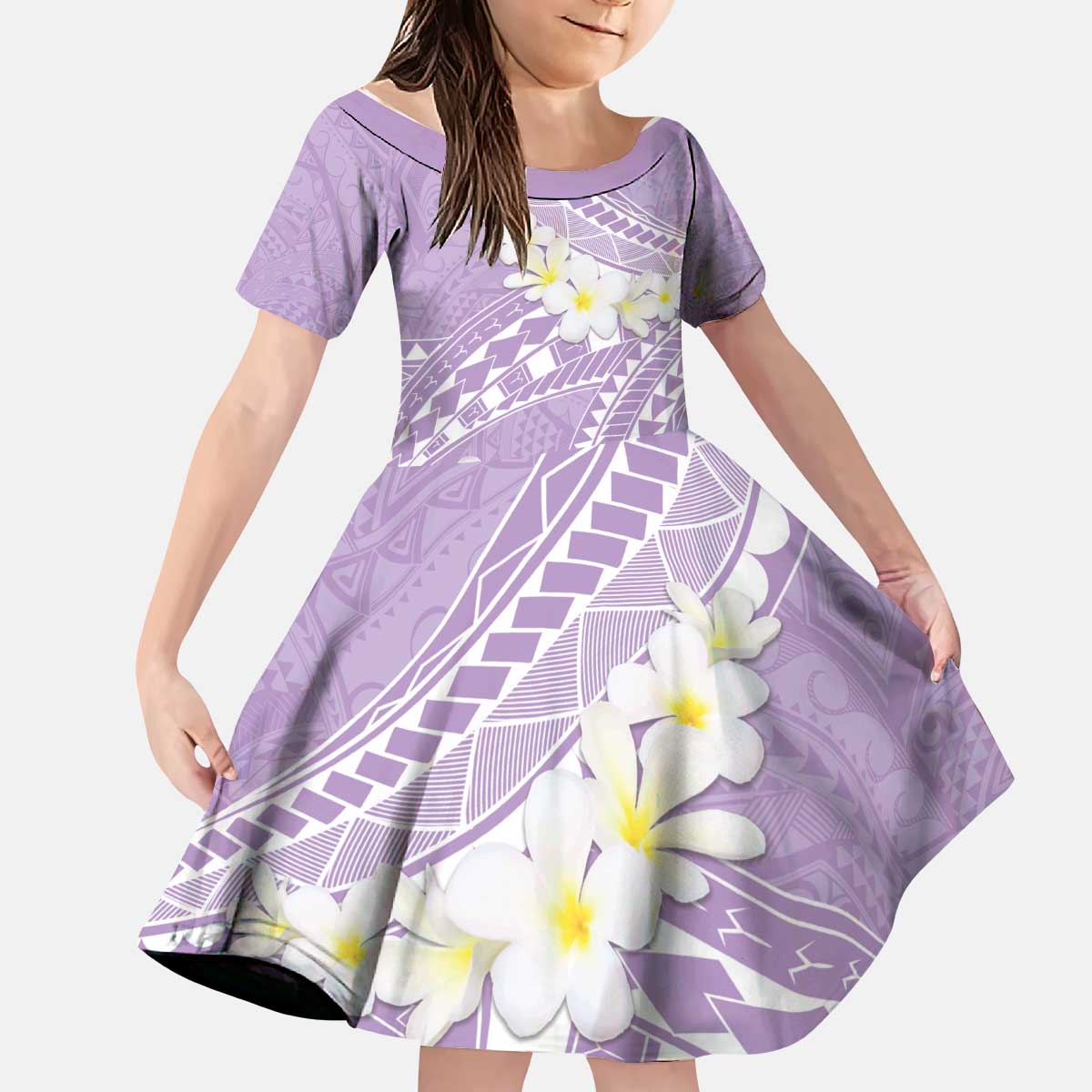 Polynesian Vintage Floral Kid Short Sleeve Dress Lavender Motifs - Polynesian Pride