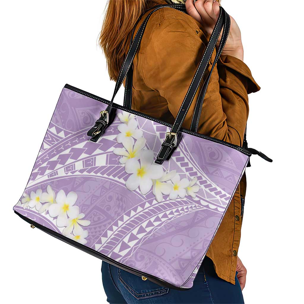 Polynesian Vintage Floral Leather Tote Bag Lavender Motifs LT7 - Polynesian Pride