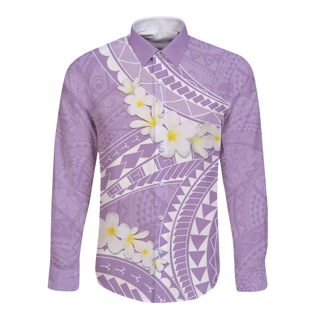Polynesian Vintage Floral Long Sleeve Button Shirt Lavender Motifs - Polynesian Pride