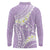 Polynesian Vintage Floral Long Sleeve Polo Shirt Lavender Motifs - Polynesian Pride