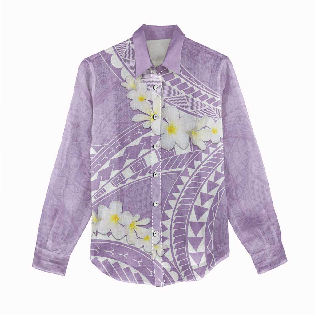 Polynesian Vintage Floral Women Casual Shirt Lavender Motifs - Polynesian Pride