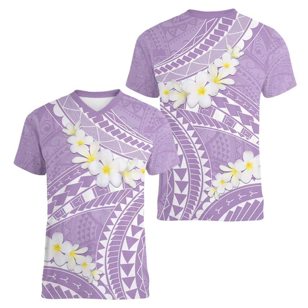 Polynesian Vintage Floral Women V-Neck T-Shirt Lavender Motifs - Polynesian Pride