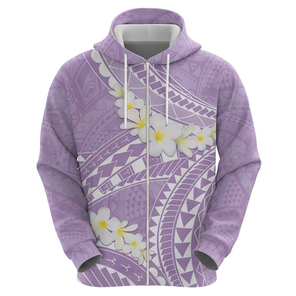 Polynesian Vintage Floral Zip Hoodie Lavender Motifs - Polynesian Pride