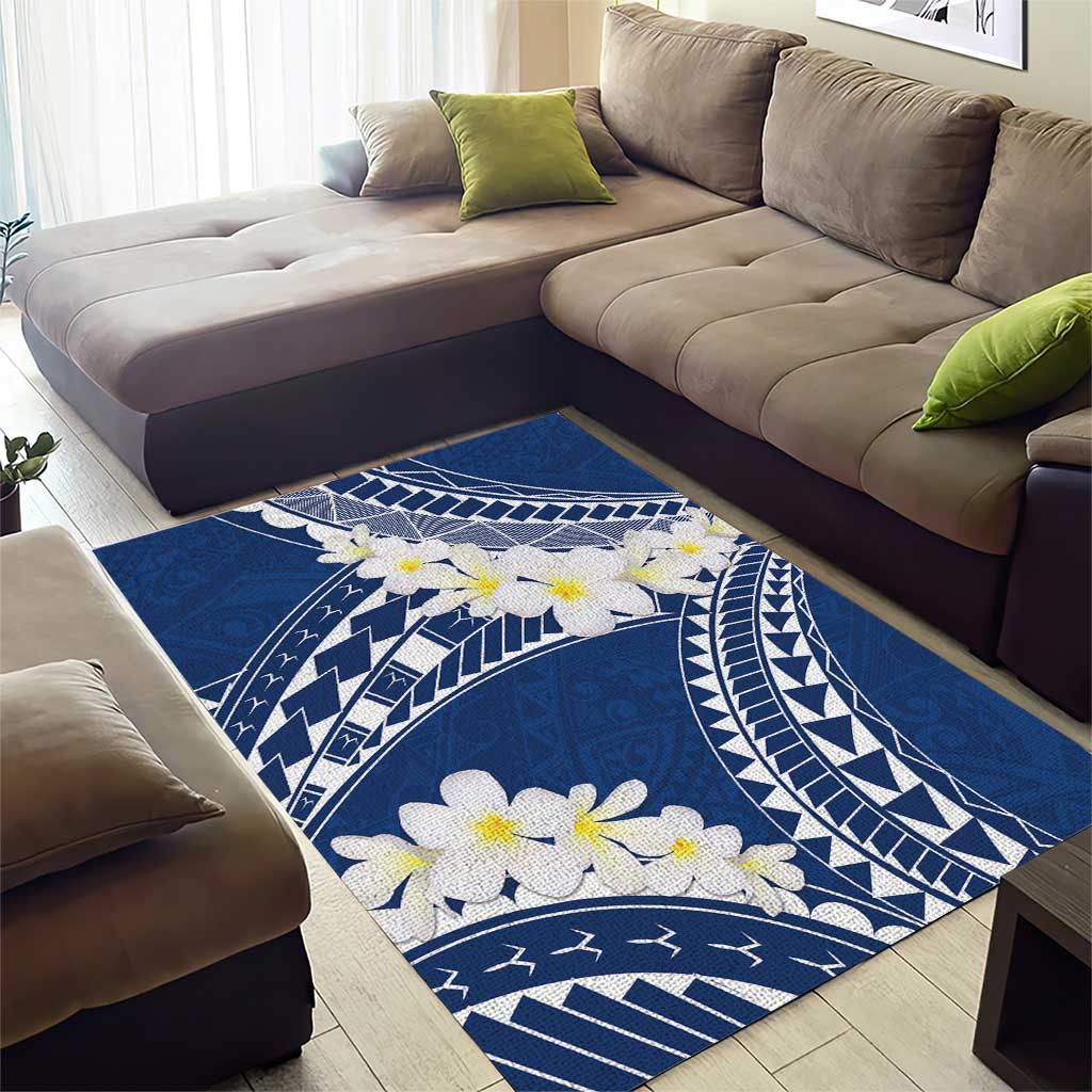 Polynesian Vintage Floral Area Rug Navy Blue Motifs - Polynesian Pride