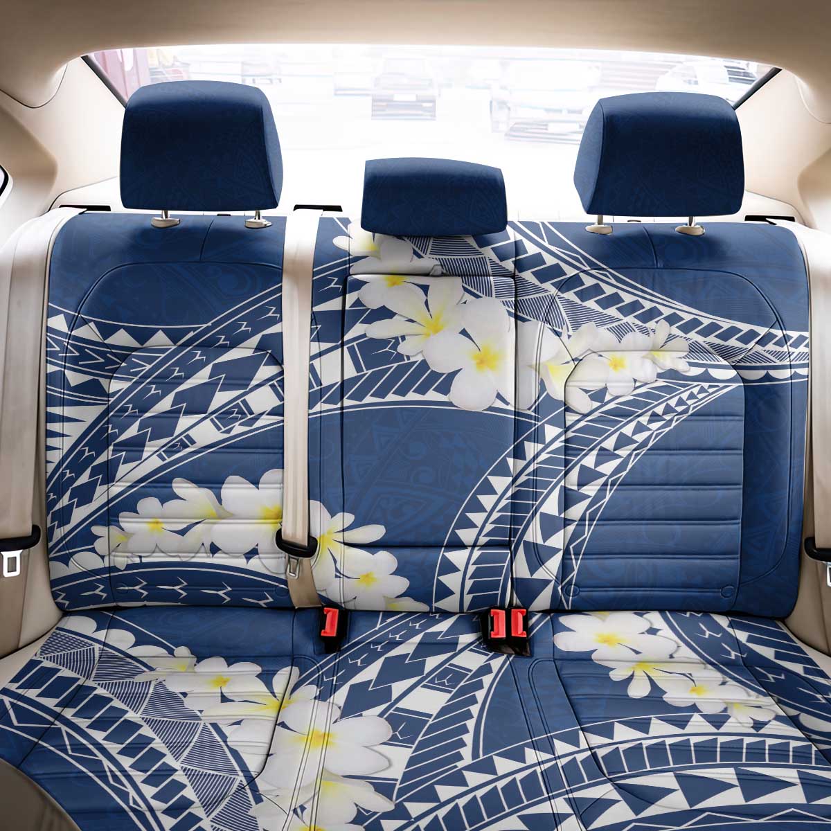 Polynesian Vintage Floral Back Car Seat Cover Navy Blue Motifs LT7 - Polynesian Pride