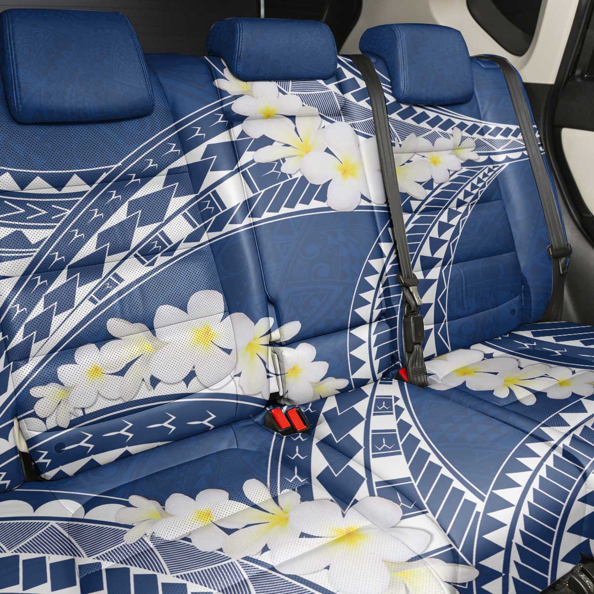 Polynesian Vintage Floral Back Car Seat Cover Navy Blue Motifs LT7 - Polynesian Pride