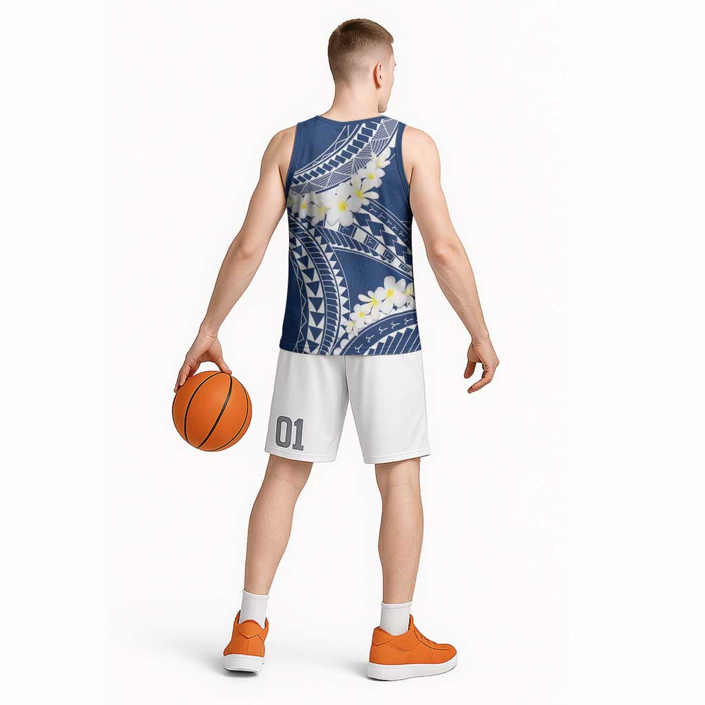 Polynesian Vintage Floral Basketball Jersey Navy Blue Motifs - Polynesian Pride