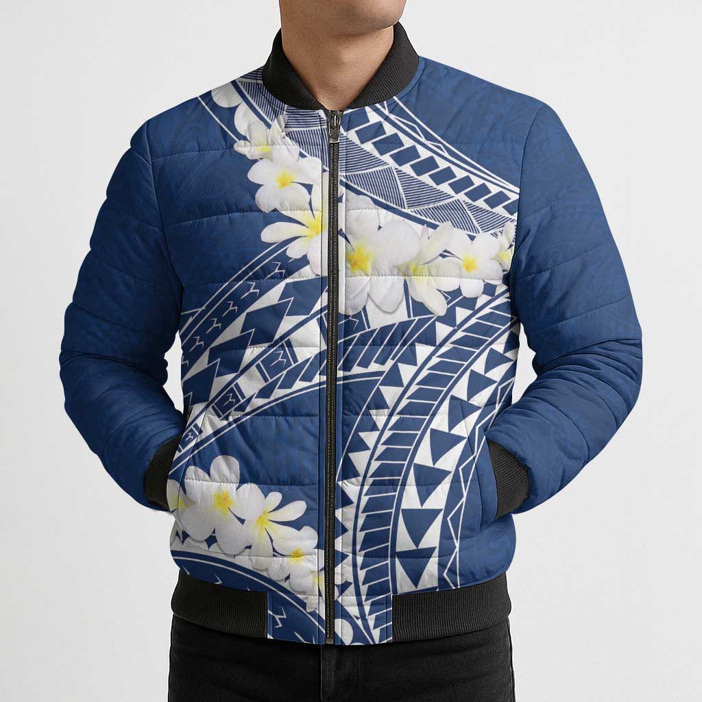Polynesian Vintage Floral Bomber Puffer Jacket Navy Blue Motifs - Polynesian Pride