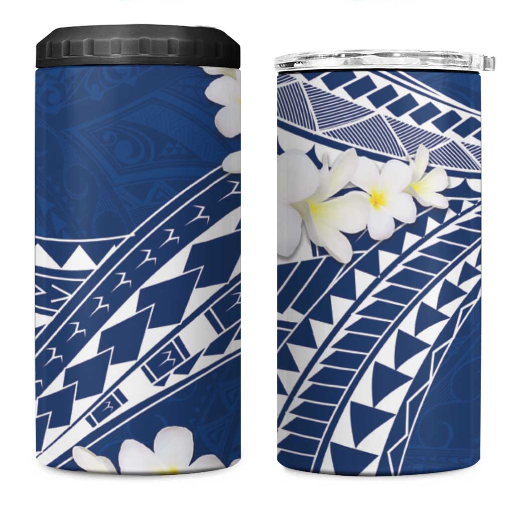 Polynesian Vintage Floral 4 in 1 Can Cooler Tumbler Navy Blue Motifs - Polynesian Pride