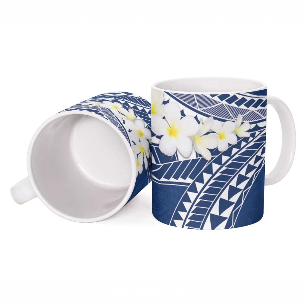 Polynesian Vintage Floral Ceramic Mug Navy Blue Motifs - Polynesian Pride