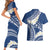 Polynesian Vintage Floral Couples Matching Short Sleeve Bodycon Dress and Hawaiian Shirt Navy Blue Motifs - Polynesian Pride