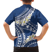 Polynesian Vintage Floral Family Matching Off The Shoulder Long Sleeve Dress and Hawaiian Shirt Navy Blue Motifs LT7 - Polynesian Pride