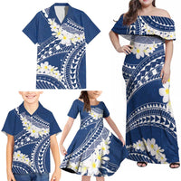 Polynesian Vintage Floral Family Matching Off Shoulder Maxi Dress and Hawaiian Shirt Navy Blue Motifs - Polynesian Pride