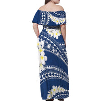 Polynesian Vintage Floral Family Matching Off Shoulder Maxi Dress and Hawaiian Shirt Navy Blue Motifs - Polynesian Pride